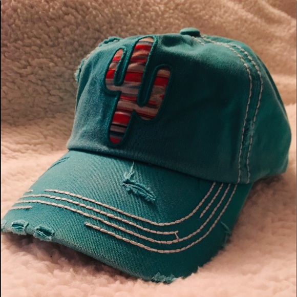 Cheeky Accessories - 🇺🇸 Distressed Ladies Teal Cactus Hat